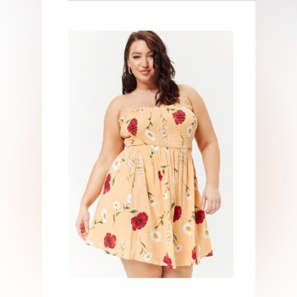 Plus size floral smocked dress with pockets